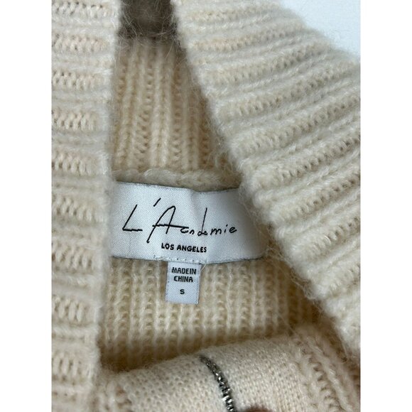 L'Academie Revolve Women's Cream Half-Zip Ribbed Sweater S Wool & Alpaca Blend - Picture 4 of 12